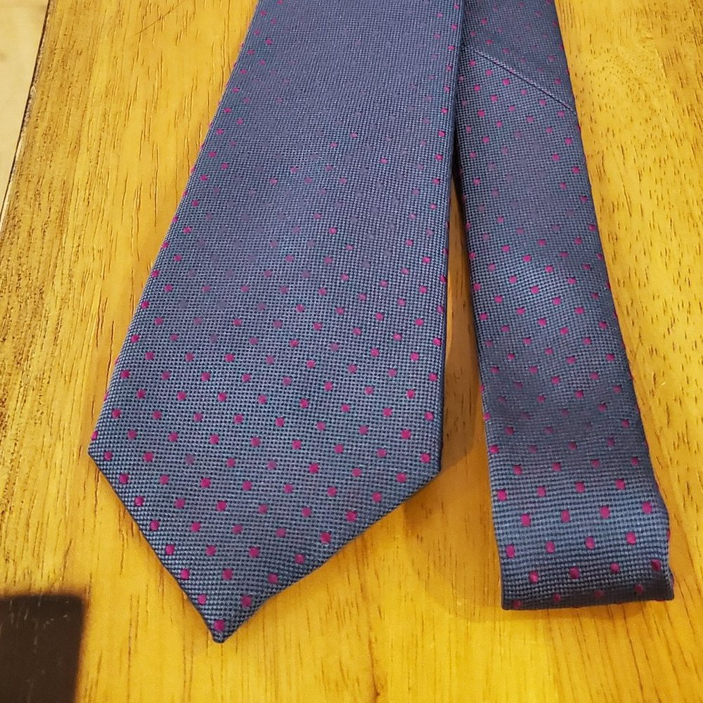 Gray Tie with Magenta Dots